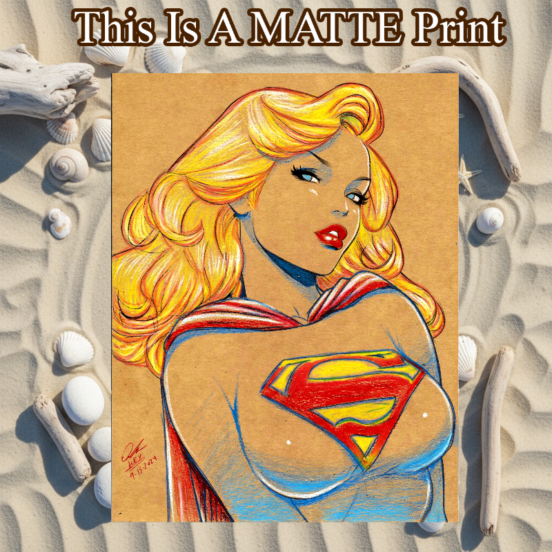 Supergirl Art Illustration Hard Signed 8.5x11in Fine Art PRINT