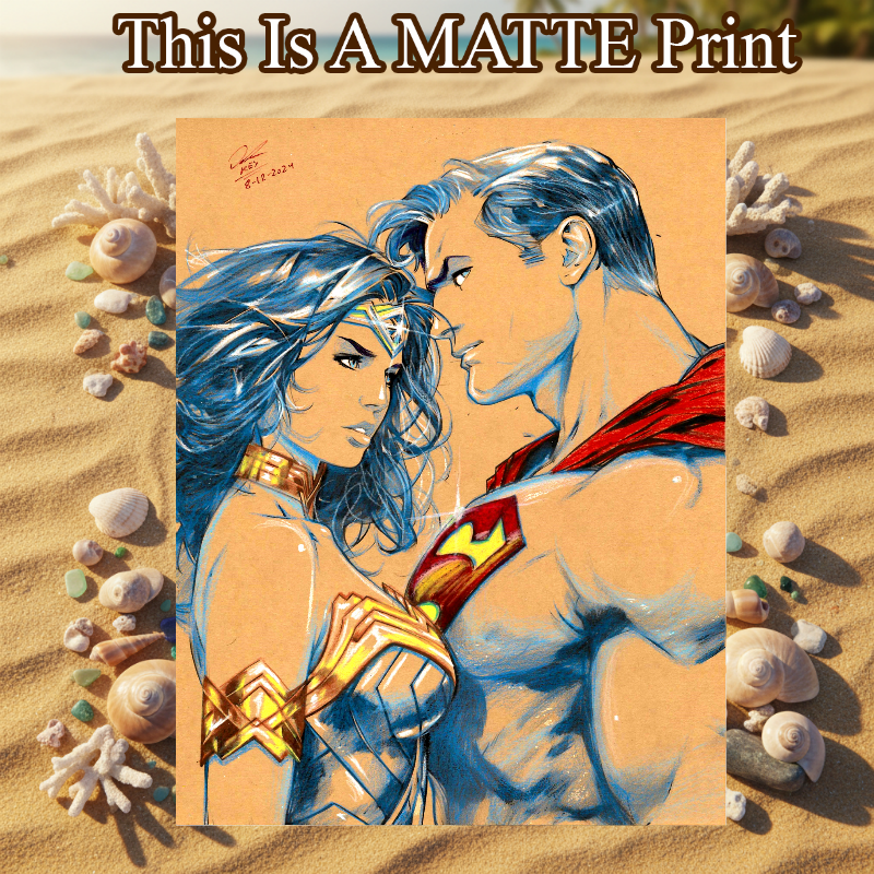 Wonder Woman x Superman Art Illustration Hard Signed 8.5x11in Fine Art PRINT
