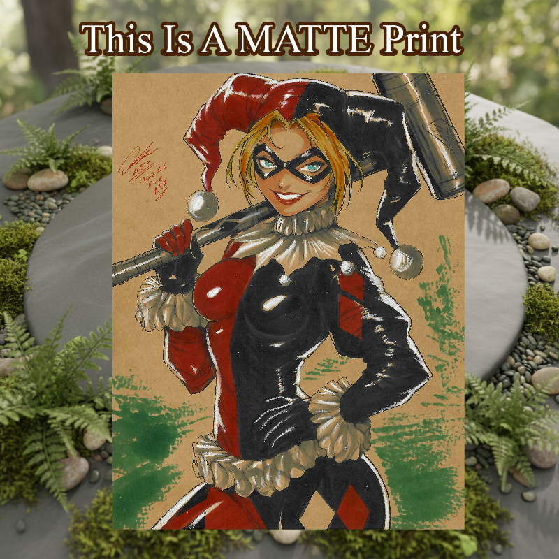 Harley Quinn Art Illustration Hard Signed 8.5x11in Fine Art PRINT