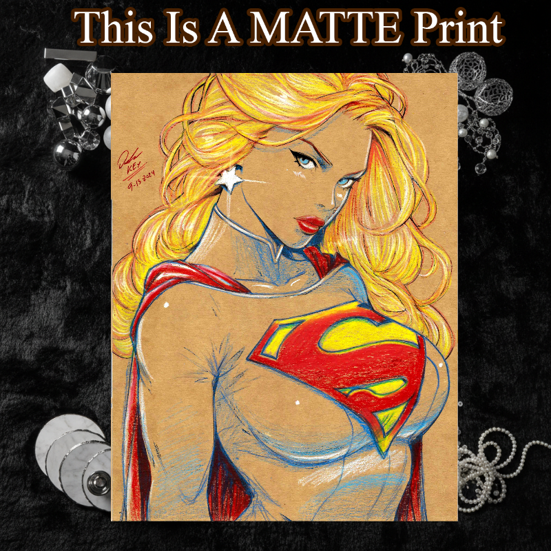 Supergirl Art Illustration Hard Signed 8.5x11in Fine Art PRINT