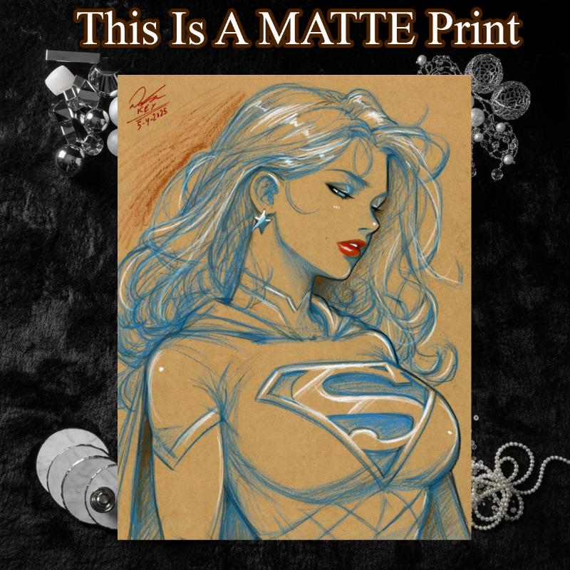 Supergirl Art Illustration Hard Signed 8.5x11in Fine Art PRINT