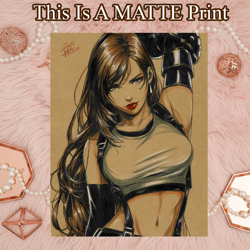 Tifa Lockhart Art Illustration Hard Signed 8.5x11in Fine Art PRINT