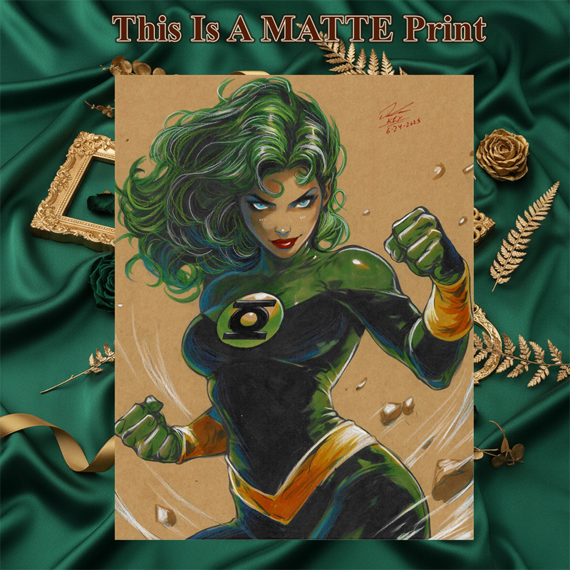 Jade Green Lantern Art Illustration Hard Signed 8.5x11in Fine Art PRINT