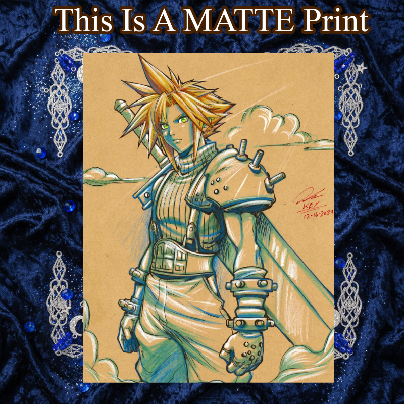 Cloud Strife Art Illustration Hard Signed 8.5x11in Fine Art PRINT