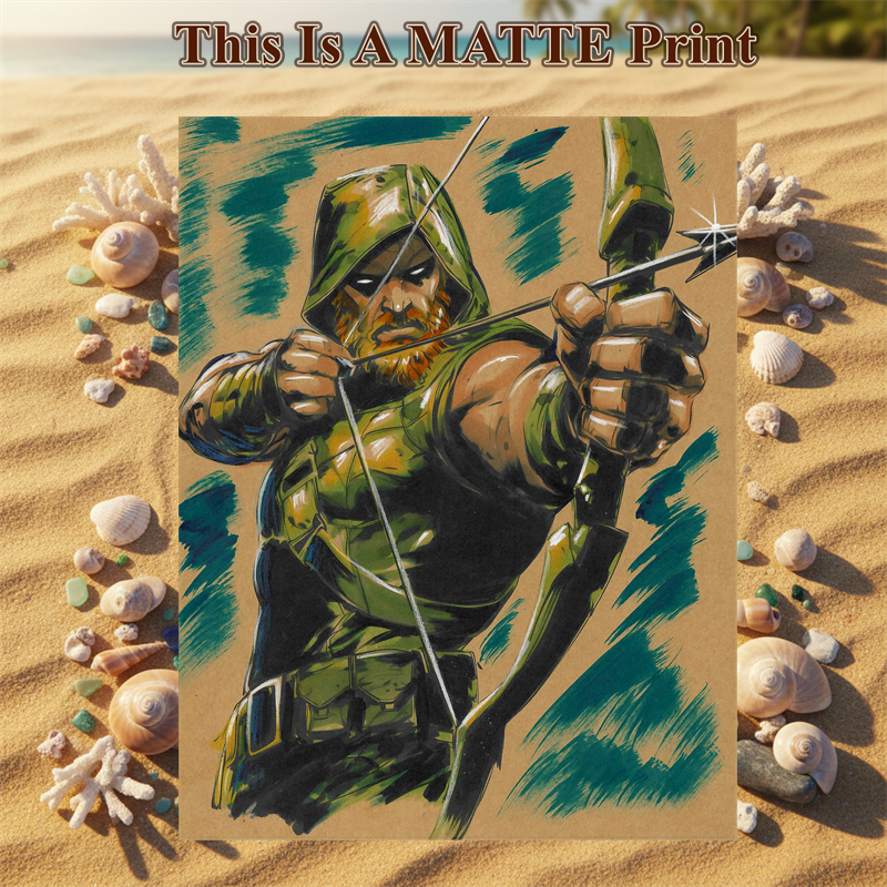Green Arrow Art Illustration Hard Signed 8.5x11in Fine Art PRINT