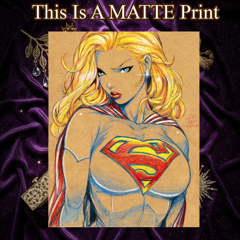 Supergirl Art Illustration Hard Signed 8.5x11in Fine Art PRINT