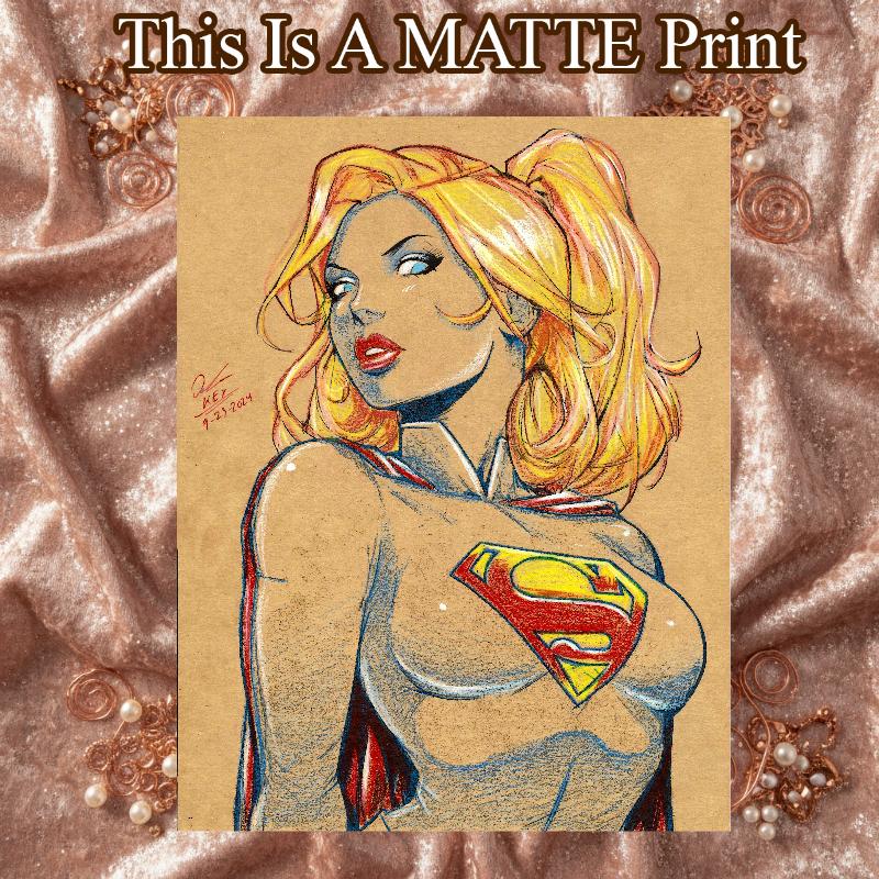 Supergirl Art Illustration Hard Signed 8.5x11in Fine Art PRINT