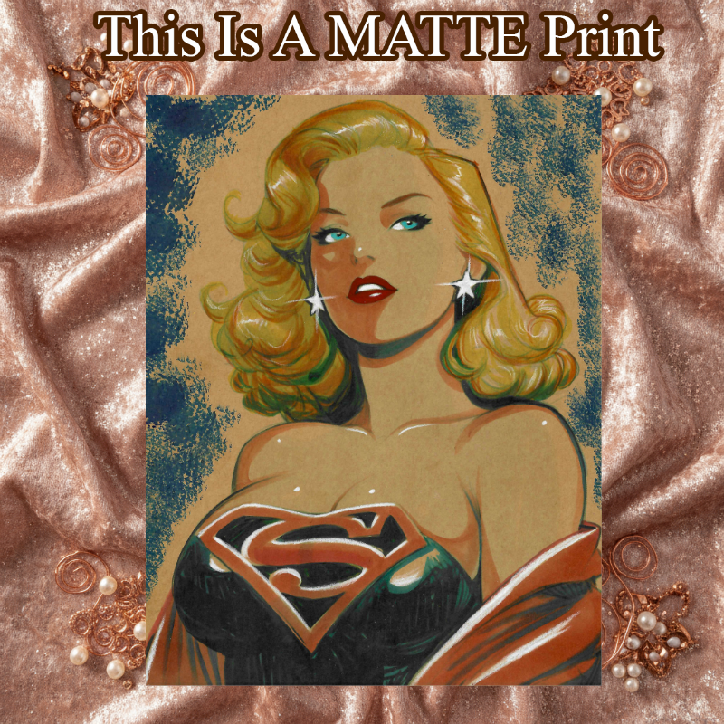 Supergirl Art Illustration Hard Signed 8.5x11in Fine Art PRINT