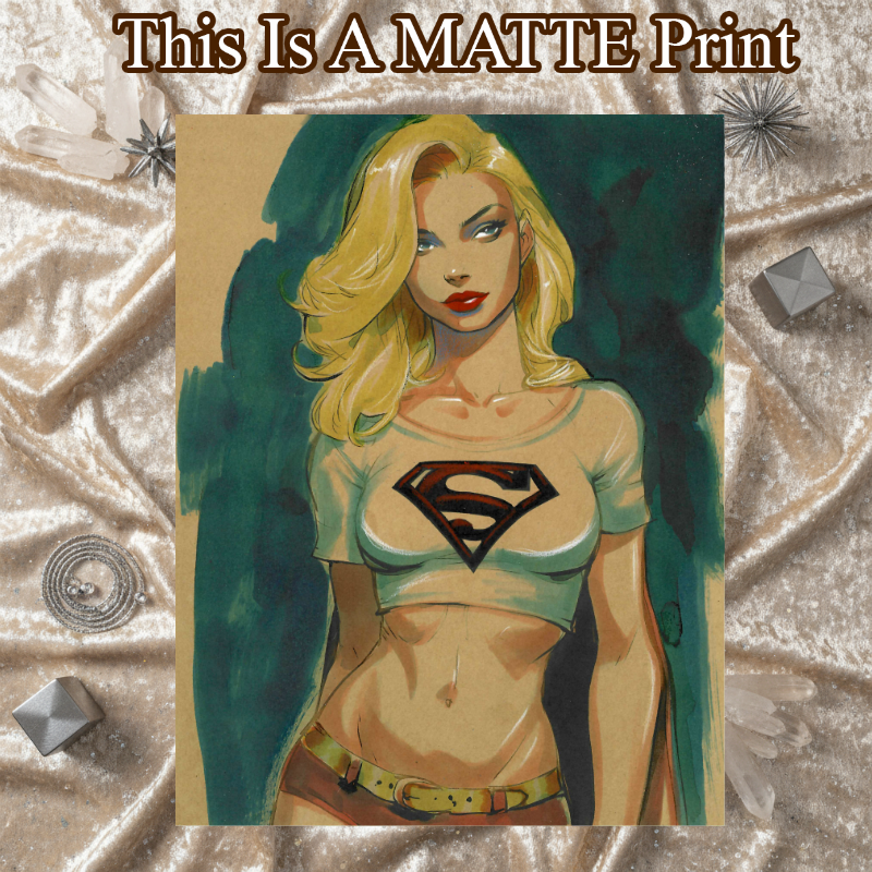 Supergirl Art Illustration Hard Signed 8.5x11in Fine Art PRINT