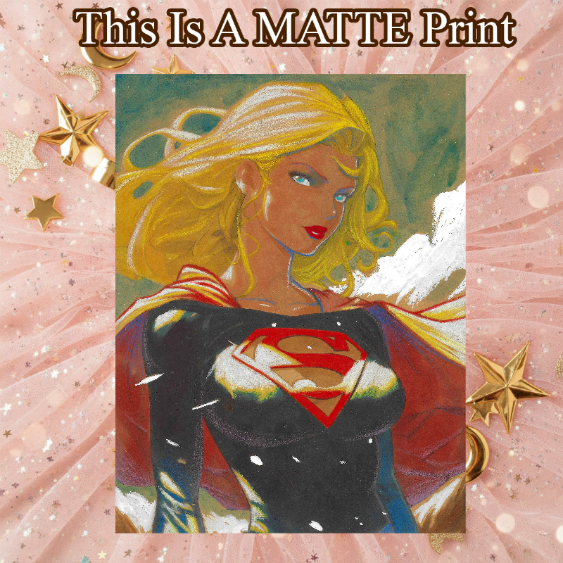 Supergirl Art Illustration Hard Signed 8.5x11in Fine Art PRINT