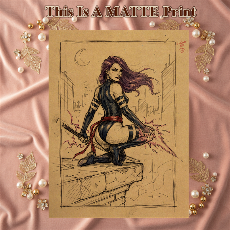 Psylocke Art Illustration Hard Signed 8.5x11in Fine Art PRINT