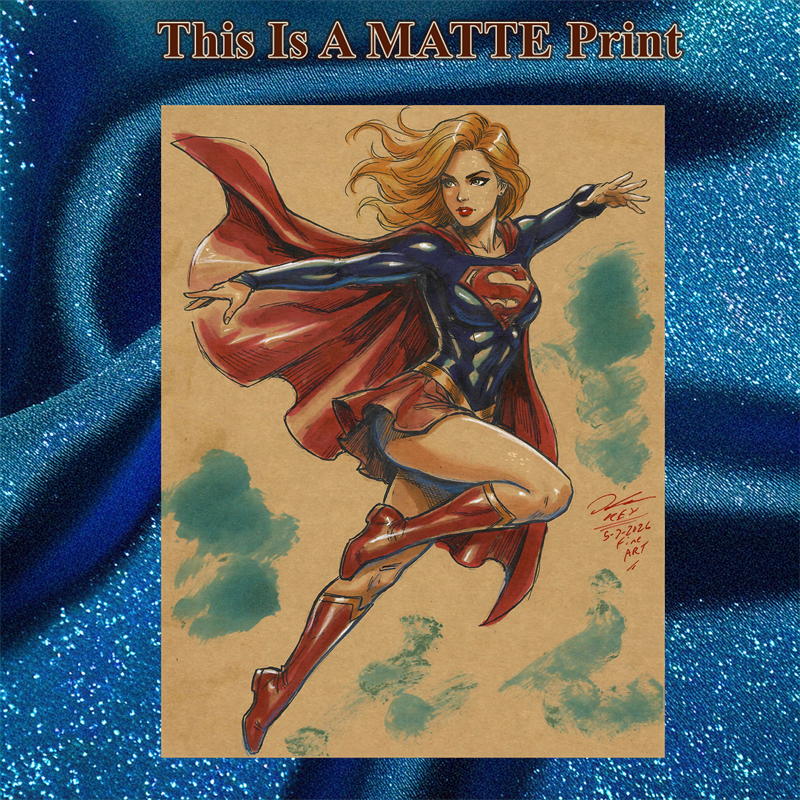Supergirl Art Illustration Hard Signed 8.5x11in Fine Art PRINT