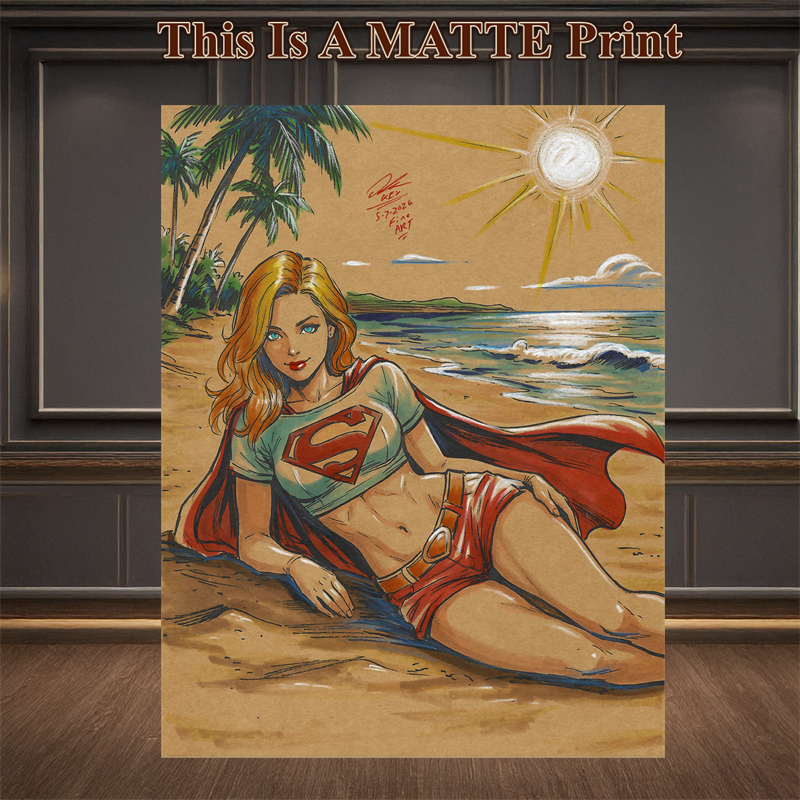 Supergirl Art Illustration Hard Signed 8.5x11in Fine Art PRINT