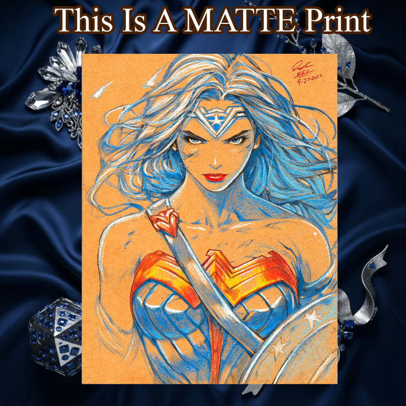 Wonder Woman Art Illustration Hard Signed 8.5x11in Fine Art PRINT