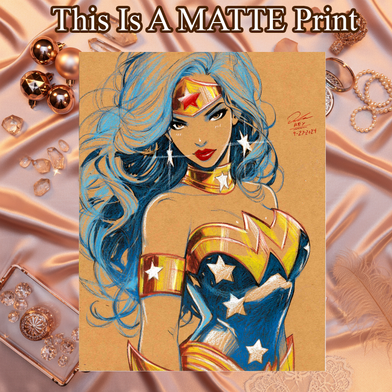Wonder Woman Art Illustration Hard Signed 8.5x11in Fine Art PRINT
