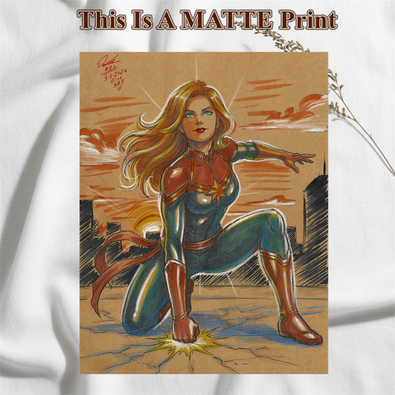 Captain Marvel Art Illustration Hard Signed 8.5x11in Fine Art PRINT