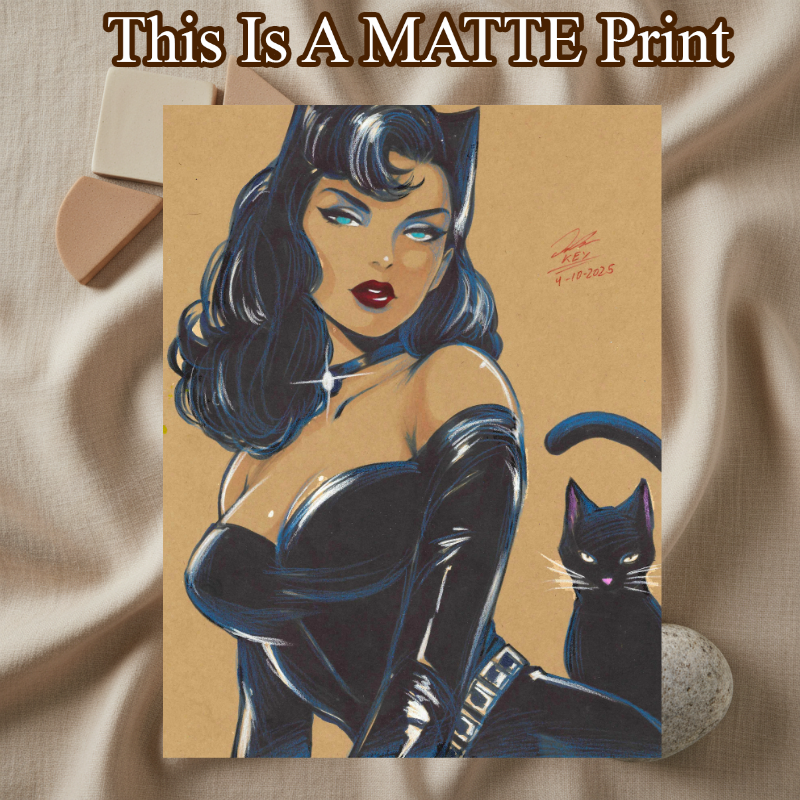 Catwoman Art Illustration Hard Signed 8.5x11in Fine Art PRINT