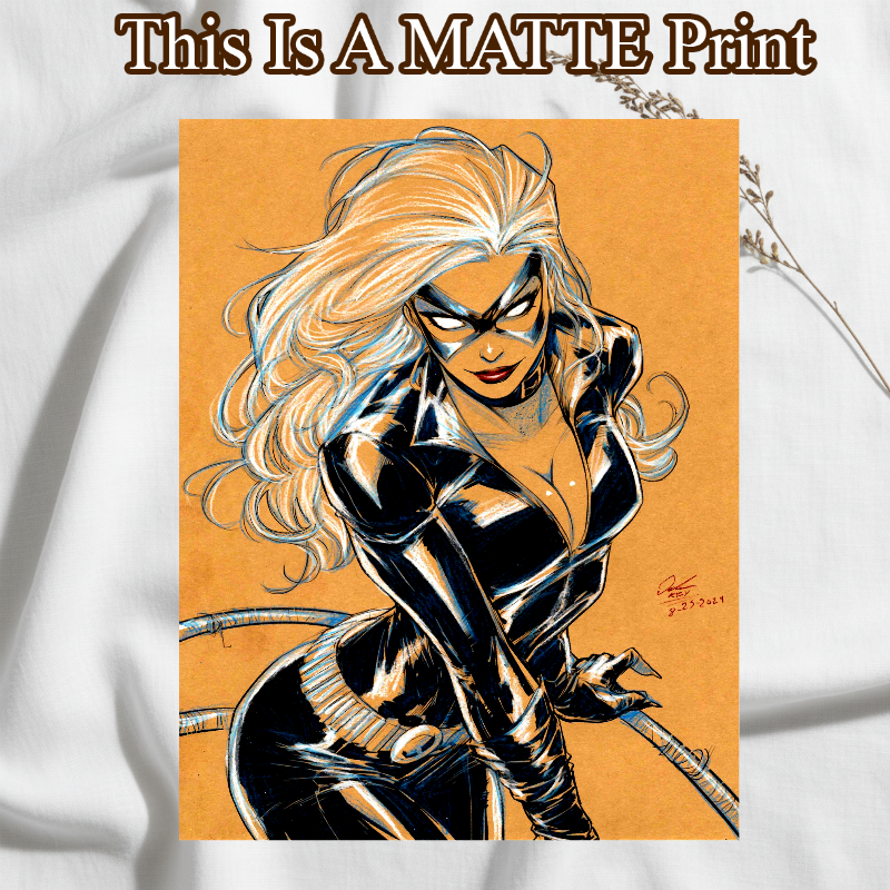 Black Cat Art Illustration Hard Signed 8.5x11in Fine Art PRINT