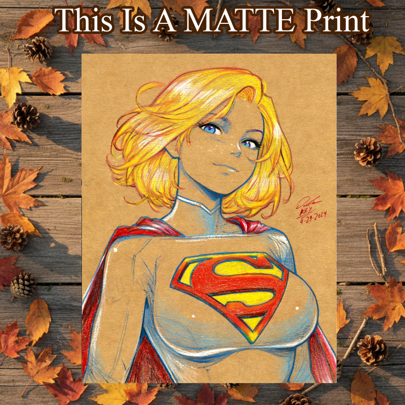 Supergirl Art Illustration Hard Signed 8.5x11in Fine Art PRINT
