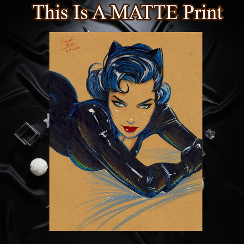 Catwoman Art Illustration Hard Signed 8.5x11in Fine Art PRINT