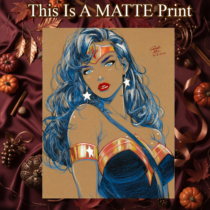 Wonder Woman Art Illustration Hard Signed 8.5x11in Fine Art PRINT