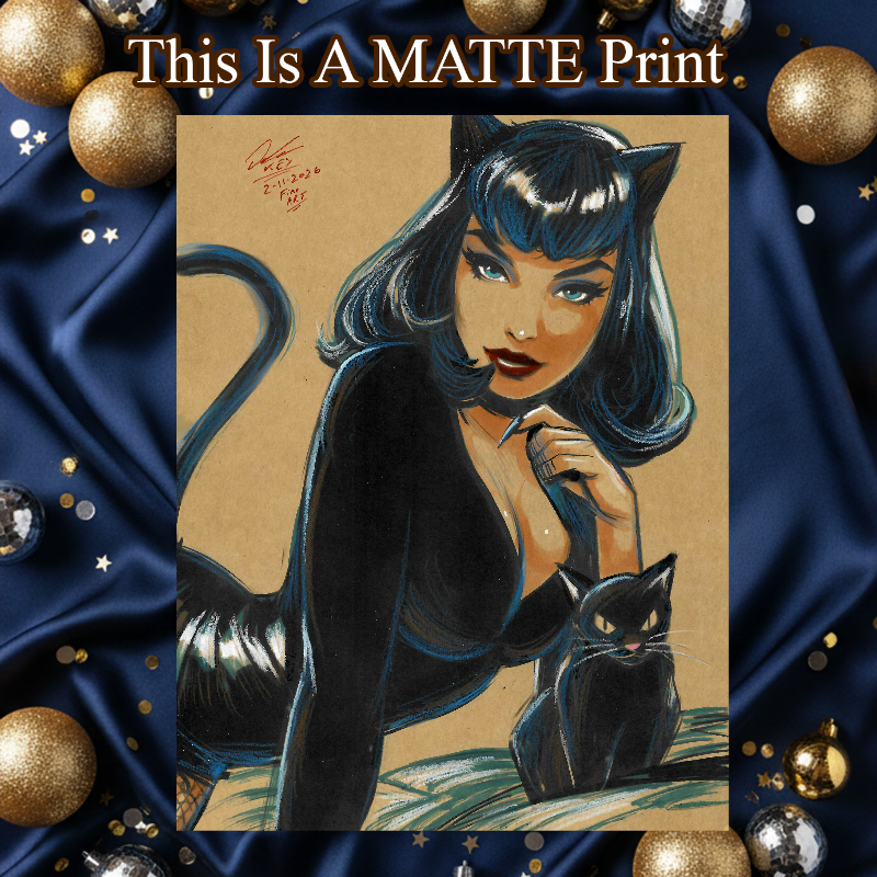 Catwoman Art Illustration Hard Signed 8.5x11in Fine Art PRINT