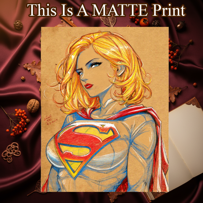 Supergirl Art Illustration Hard Signed 8.5x11in Fine Art PRINT