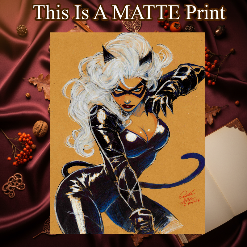 Black Cat Art Illustration Hard Signed 8.5x11in Fine Art PRINT