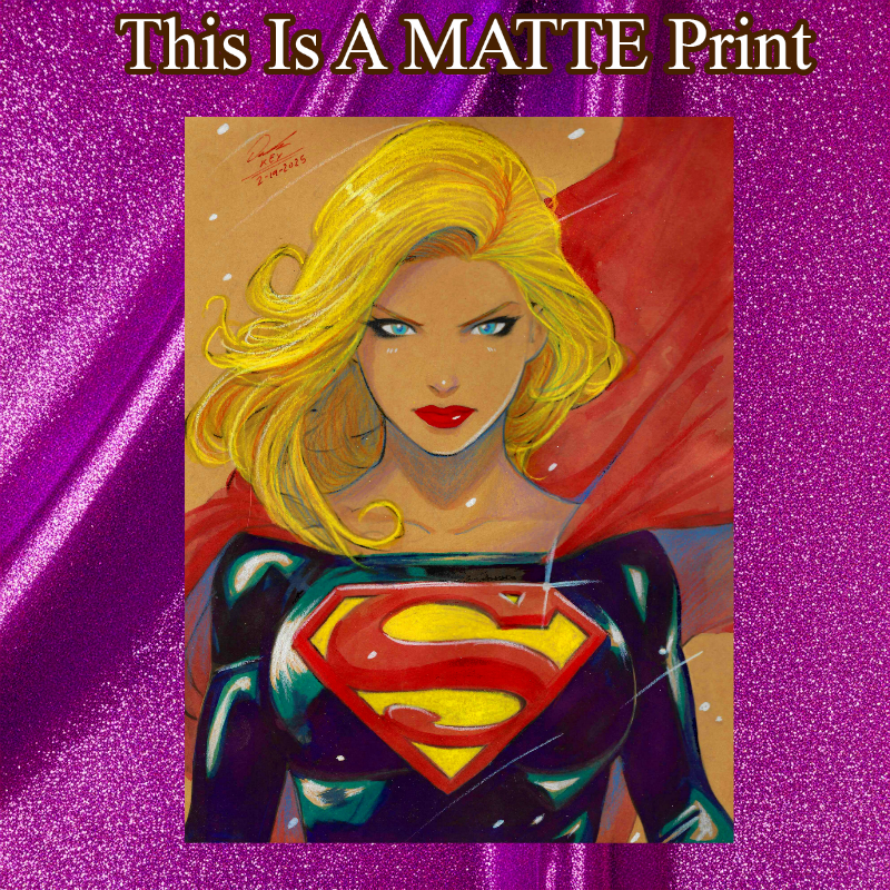 Supergirl Art Illustration Hard Signed 8.5x11in Fine Art PRINT