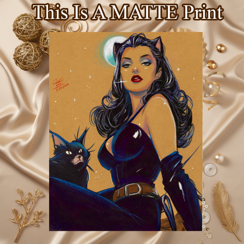 Catwoman Art Illustration Hard Signed 8.5x11in Fine Art PRINT
