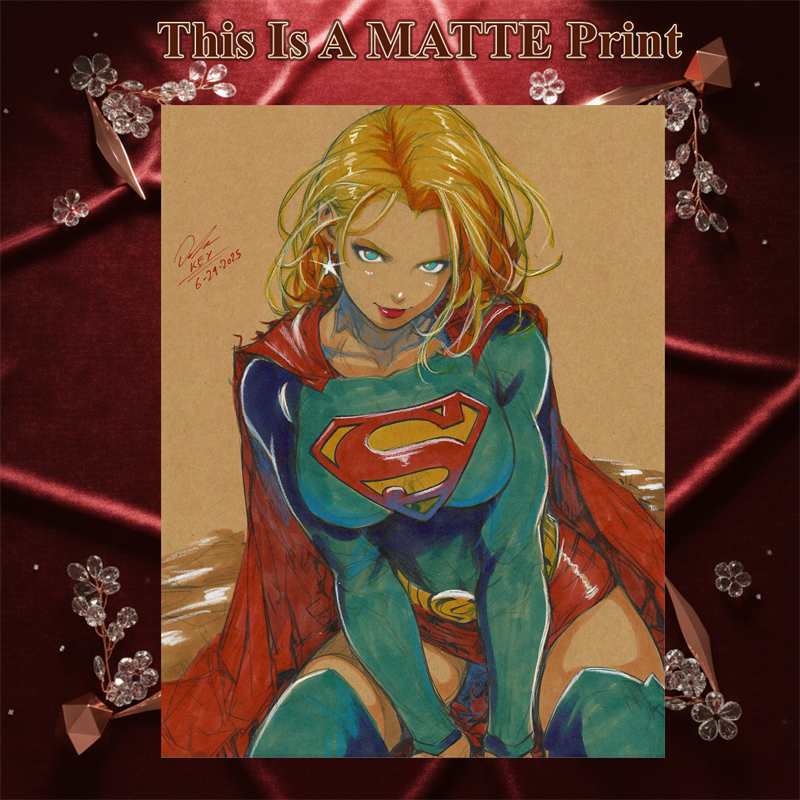Supergirl Art Illustration Hard Signed 8.5x11in Fine Art PRINT