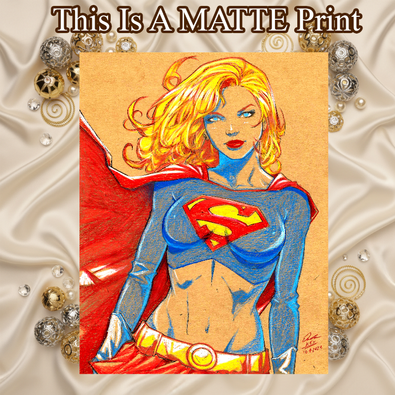 Supergirl Art Illustration Hard Signed 8.5x11in Fine Art PRINT