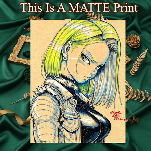 Android18 Art Illustration Hard Signed 8.5x11in Fine Art PRINT