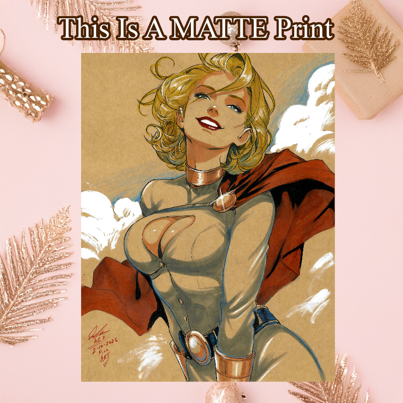 Power Girl Art Illustration Hard Signed 8.5x11in Fine Art PRINT