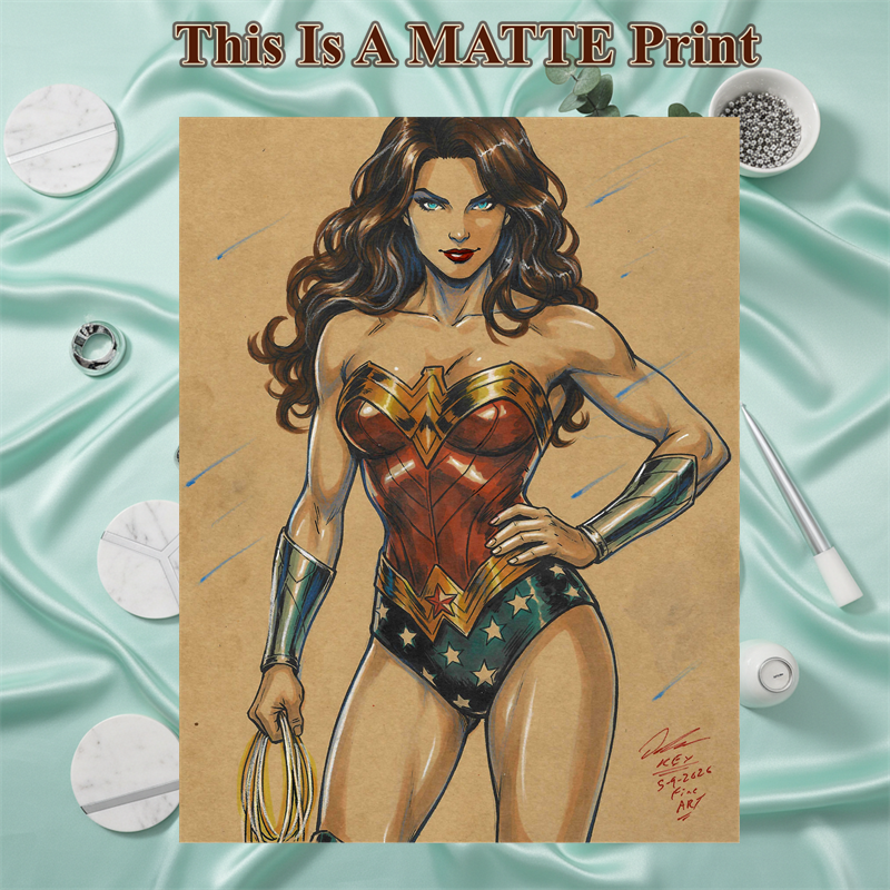 Wonder Woman Art Illustration Hard Signed 8.5x11in Fine Art PRINT