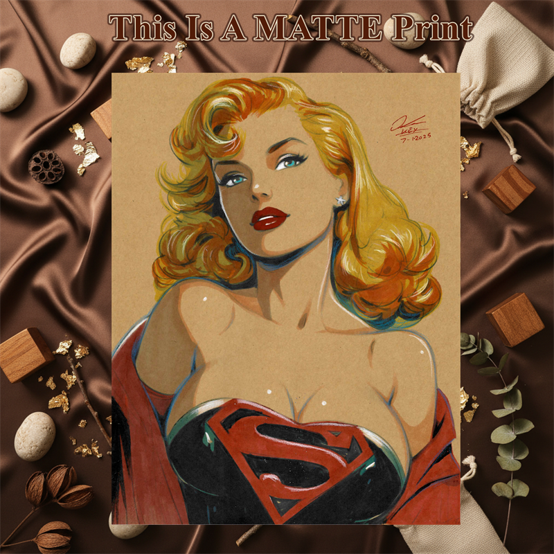 Supergirl Art Illustration Hard Signed 8.5x11in Fine Art PRINT