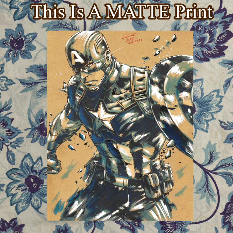 Captain America Art Illustration Hard Signed 8.5x11in Fine Art PRINT