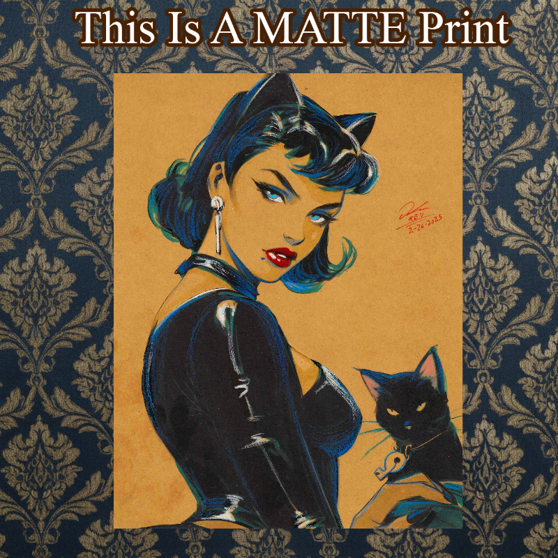 Catwoman Art Illustration Hard Signed 8.5x11in Fine Art PRINT