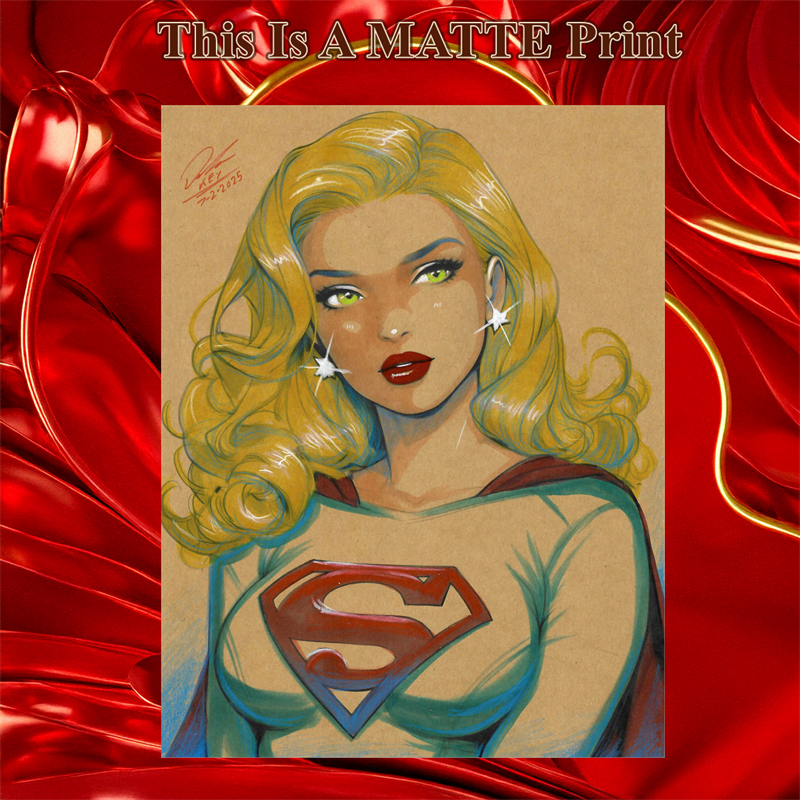 Supergirl Art Illustration Hard Signed 8.5x11in Fine Art PRINT