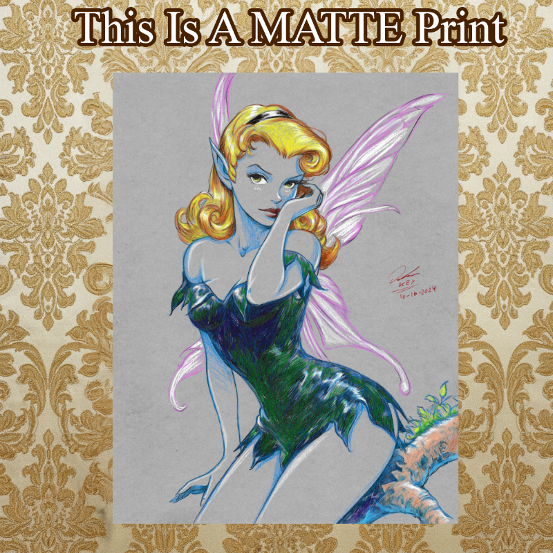 Tinkerbell Art Illustration Hard Signed 8.5x11in Fine Art PRINT