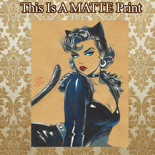 Catwoman Art Illustration Hard Signed 8.5x11in Fine Art PRINT