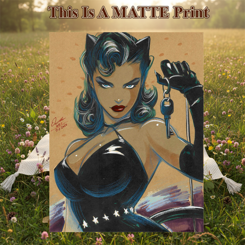Catwoman Art Illustration Hard Signed 8.5x11in Fine Art PRINT