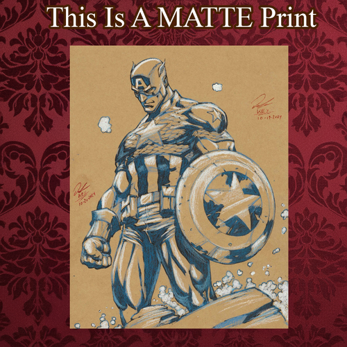 Captain America Art Illustration Hard Signed 8.5x11in Fine Art PRINT