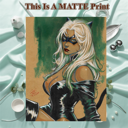 Black Cat Art Illustration Hard Signed 8.5x11in Fine Art PRINT