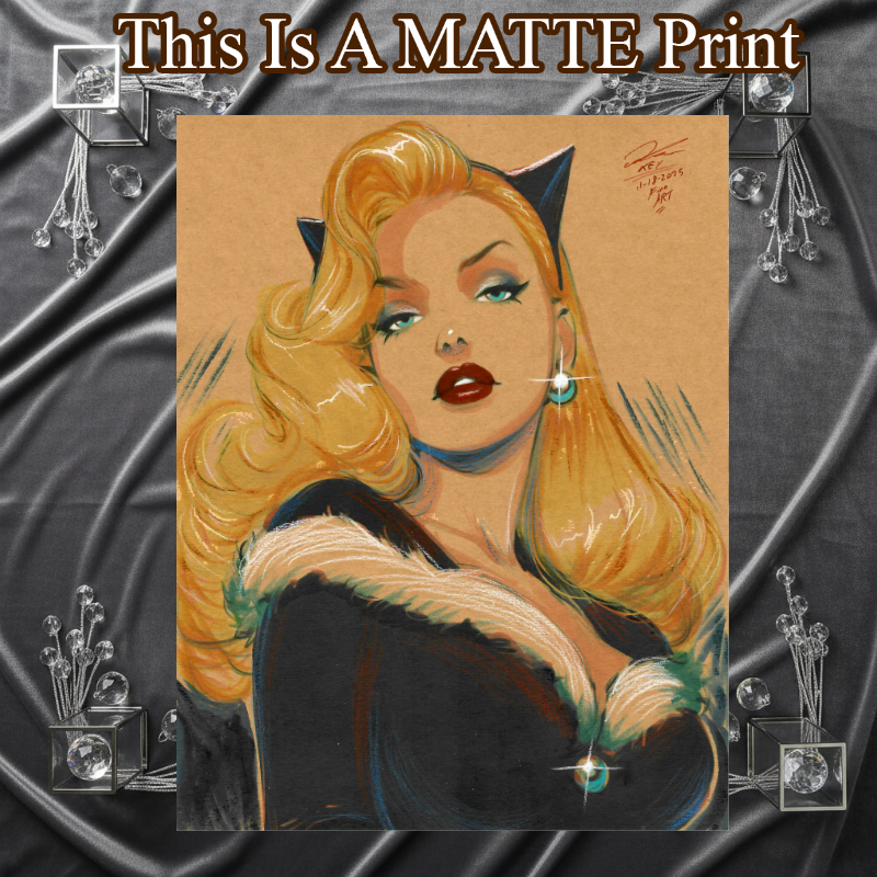 Catwoman Art Illustration Hard Signed 8.5x11in Fine Art PRINT