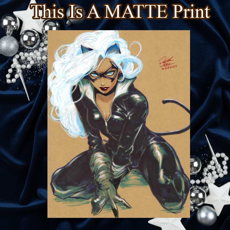 Black Cat Art Illustration Hard Signed 8.5x11in Fine Art PRINT