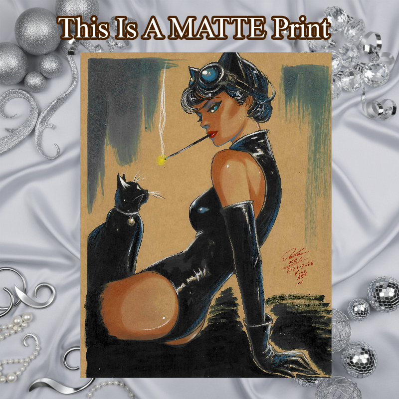 Catwoman Art Illustration Hard Signed 8.5x11in Fine Art PRINT