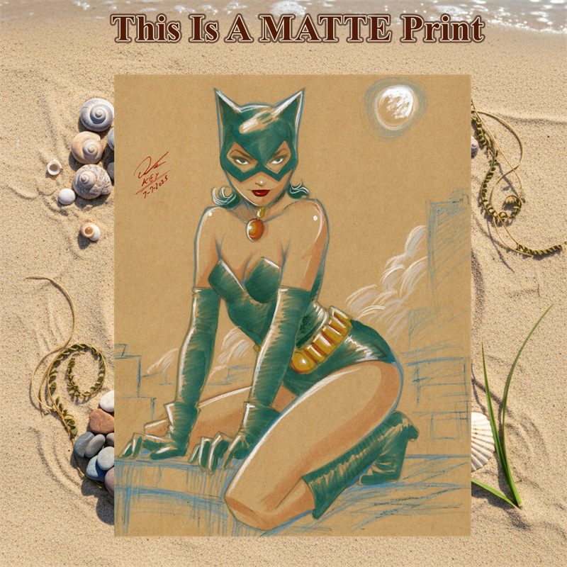 Catwoman Art Illustration Hard Signed 8.5x11in Fine Art PRINT