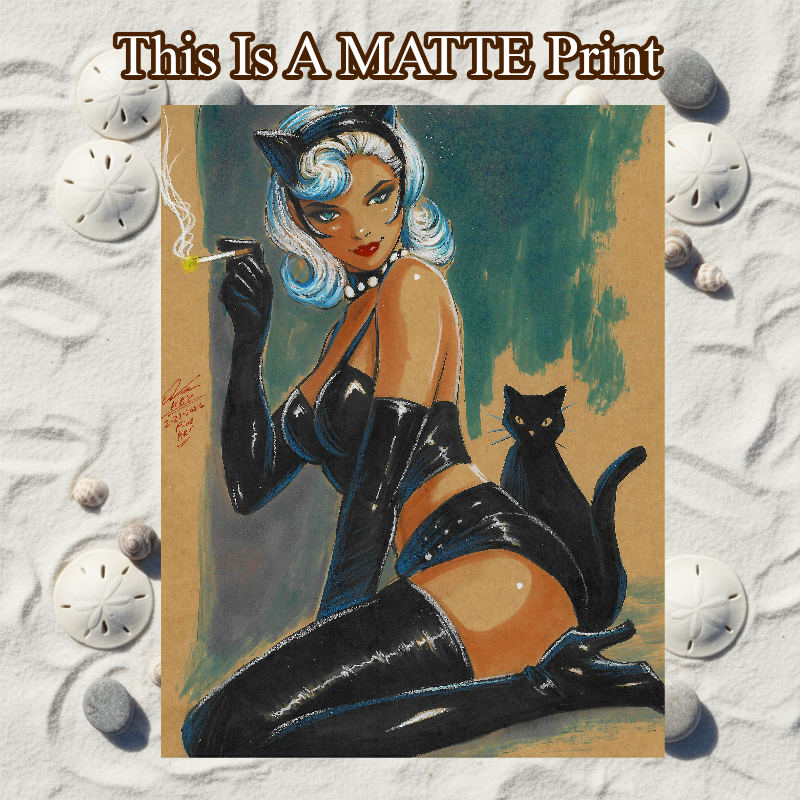 Catwoman Art Illustration Hard Signed 8.5x11in Fine Art PRINT