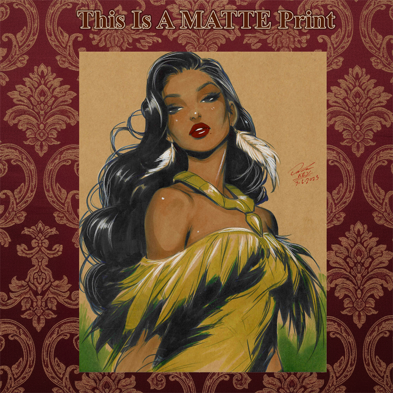 Ilustración artística de Pocahontas firmada a mano 8.5x11in IMPRESIÓN artística